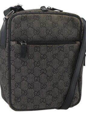 GUCCI GG Canvas Shoulder Bag Black Silver 03136 Auth 175385